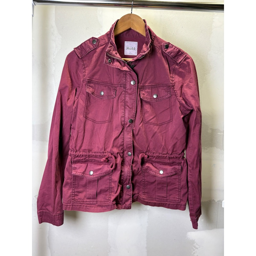 Mudd Womens Utility Jacket Burgundy Red Military Field Coat‎ Size Large L